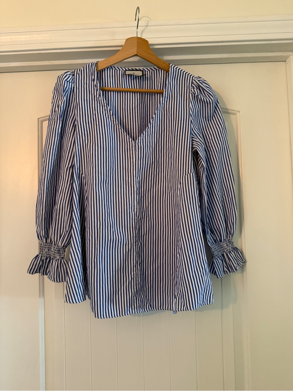 Tuckernuck Blue and White Striped V-Neck Blouse